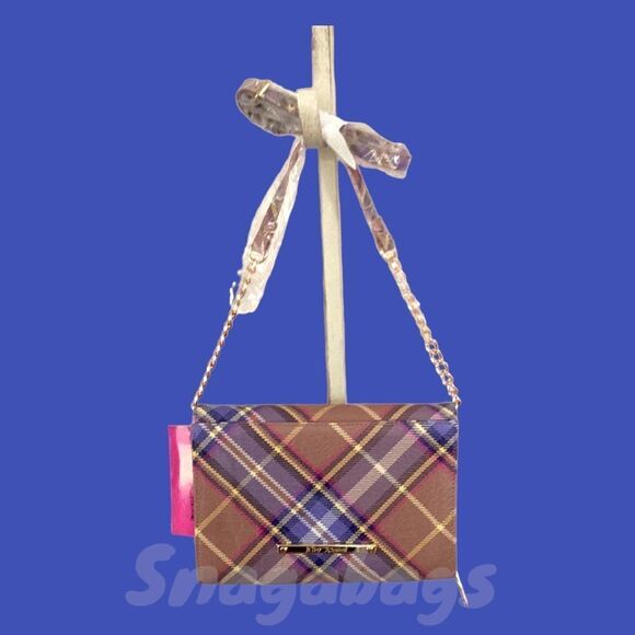 BETSEY JOHNSON NWT VIOLET PLAID CROSSBODY WALLET BAG - Picture 13 of 15